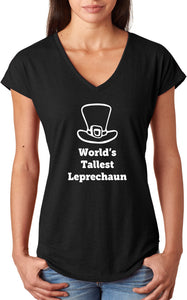 St Patricks Day Worlds Tallest Leprechaun Ladies Tri Blend V-neck Shirt - Yoga Clothing for You