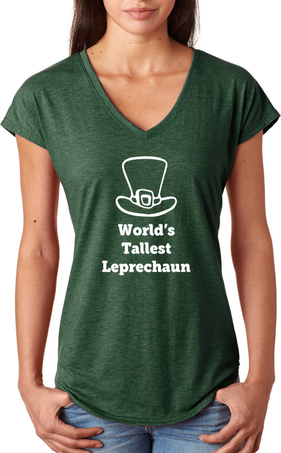 St Patricks Day Worlds Tallest Leprechaun Ladies Tri Blend V-neck Shirt - Yoga Clothing for You