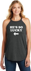 St Patricks Day Hes So Lucky Ladies Tri Rocker Tank Top Shirt - Yoga Clothing for You