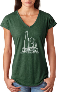 St Patricks Day Beer Me Ladies Tri Blend V-neck Shirt - Yoga Clothing for You