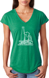 St Patricks Day Beer Me Ladies Tri Blend V-neck Shirt - Yoga Clothing for You