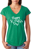 St Patricks Day Happy St Pattys Day Ladies Tri Blend V-neck Shirt - Yoga Clothing for You