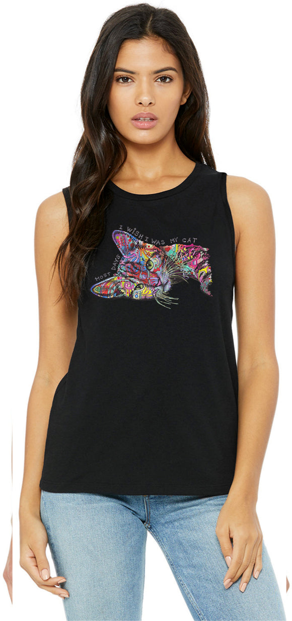 I Wish I Was My Sleepy Cat Womens Sleeveless Shirt - Yoga Clothing for You