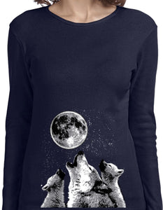 Ladies Wolves T-shirt Howling at the Moon Long Sleeve - Yoga Clothing for You