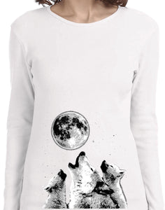 Ladies Wolves T-shirt Howling at the Moon Long Sleeve - Yoga Clothing for You