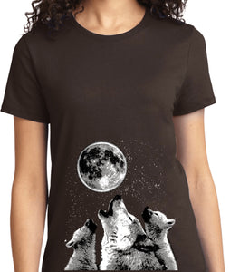 Ladies Wolves T-shirt Howling at the Moon - Yoga Clothing for You