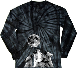 Wolves T-shirt Howling at the Moon Tie Dye Long Sleeve - Yoga Clothing for You