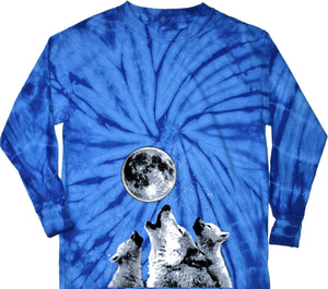 Wolves T-shirt Howling at the Moon Tie Dye Long Sleeve - Yoga Clothing for You