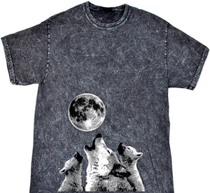 Wolves Tie Dye T-shirt Howling at the Moon Mineral Washed Tee - Yoga Clothing for You