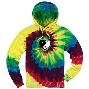 Mens Tie Dye Yin Yang Heart Hoodie - Yoga Clothing for You