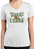 Ladies Halloween T-shirt Trick or Beer Moisture Wicking V-Neck - Yoga Clothing for You