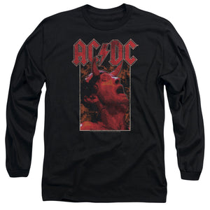 AC/DC Distressed Angus Young Devil Horns Photo Black Long Sleeve Shirt - Yoga Clothing for You