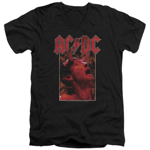 AC/DC Distressed Angus Young Devil Horns Photo Black V-neck Shirt - Yoga Clothing for You