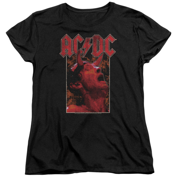 AC/DC Distressed Angus Young Devil Horns Photo Womens Shirt - Yoga Clothing for You