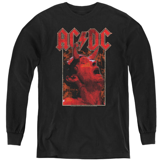 Kids AC/DC T-Shirt Distressed Angus Young Devil Horns Photo Youth Long Sleeve Shirt - Yoga Clothing for You