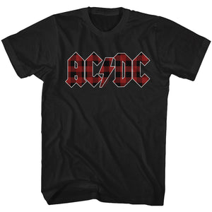 AC/DC Plaid Lightning Bolt Logo Black T-shirt - Yoga Clothing for You