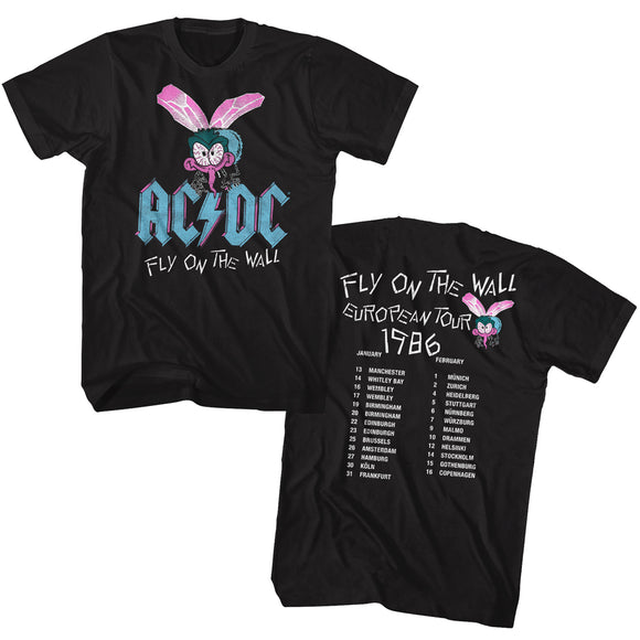 AC/DC Fly On The Wall European Tour 1986 Front and Back Black Tall T-shirt - Yoga Clothing for You