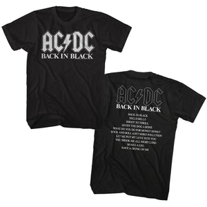 AC/DC Tall T-Shirt Back in Black Album Top Songs Tee - Yoga Clothing for You