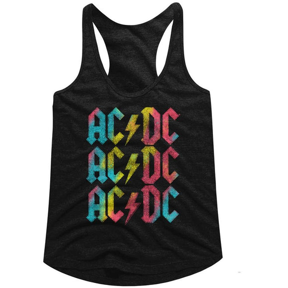 AC/DC Ladies Racerback Tanktop Multicolor Logo Black Tank - Yoga Clothing for You