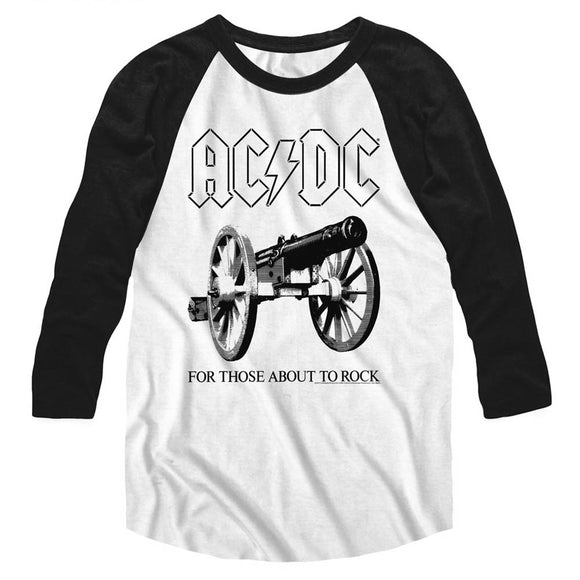 AC/DC For Those About to Rock White Heather/Black 3/4 Sleeve Raglan T-shirt - Yoga Clothing for You