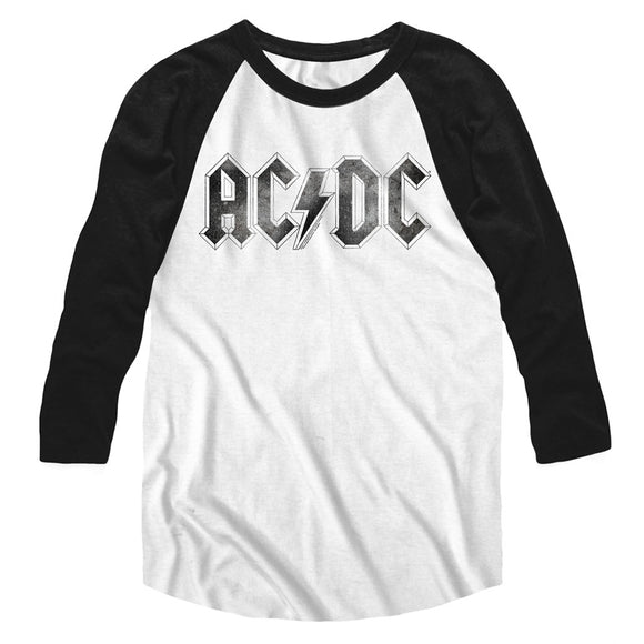 AC/DC Vintage Logo White Heather/Black 3/4 Sleeve Raglan T-shirt - Yoga Clothing for You