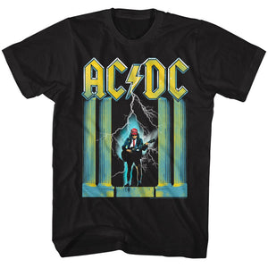 AC/DC Tall T-Shirt Lightning Guitarist Pillars Black Tee - Yoga Clothing for You