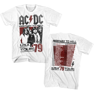 AC/DC T-Shirt Highway to Hell USA Tour '79 White Tall T-shirt - Yoga Clothing for You