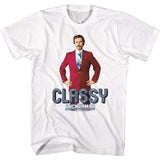 Anchorman Tall T-Shirt Ron Burgundy Classy White Tee - Yoga Clothing for You