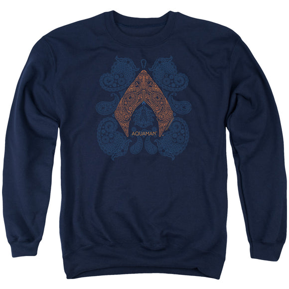 Aquaman Movie Sweatshirt Paisley Logo Navy Pullover - Yoga Clothing for You