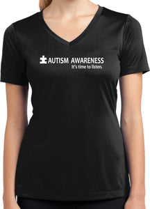 Autism Awareness Time to Listen Ladies Dry Wicking V-neck - Yoga Clothing for You