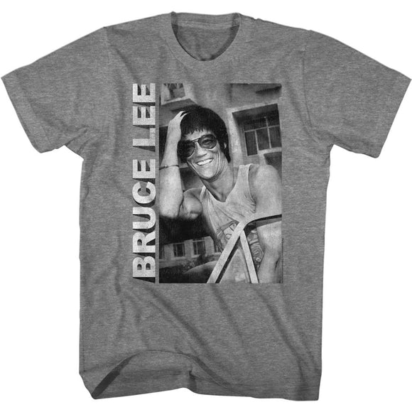 Bruce Lee T-Shirt Black and White Smile Pose Tee - Yoga Clothing for You