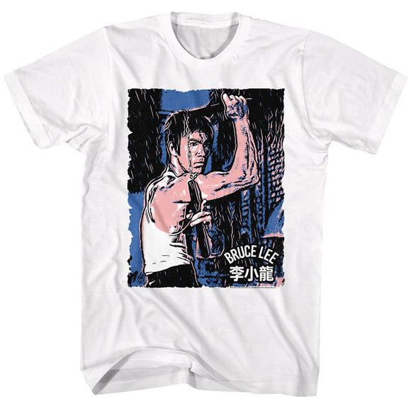 Bruce Lee Sketch with Nunchucks White T-shirt - Yoga Clothing for You