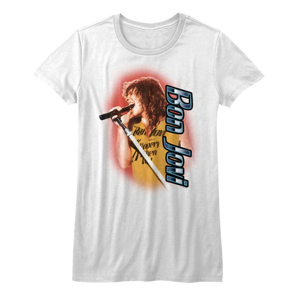 Bon Jovi Lead Singer Ladies White T-shirt - Yoga Clothing for You