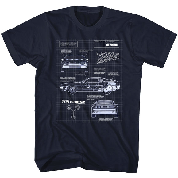 Back to the Future Time Machine Blueprints Navy T-shirt - Yoga Clothing for You