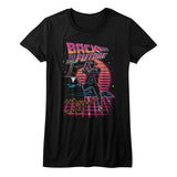 Back to the Future Neon Marty McFly Juniors Black T-shirt - Yoga Clothing for You