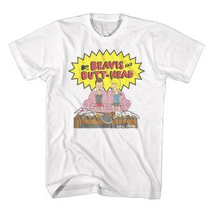 Beavis and Butthead Sitting on the Couch White Tall T-shirt - Yoga Clothing for You