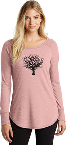 Black Tree of Life Triblend Long Sleeve Tunic Yoga Shirt - Yoga Clothing for You