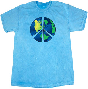 Peace Sign T-shirt Blue Earth Mineral Washed Tie Dye Tee - Yoga Clothing for You