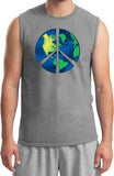 Peace Sign T-shirt Blue Earth Muscle Tee - Yoga Clothing for You