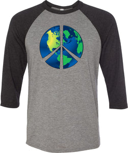 Peace Sign T-shirt Blue Earth Raglan - Yoga Clothing for You