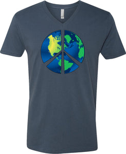 Peace Sign T-shirt Blue Earth V-Neck - Yoga Clothing for You