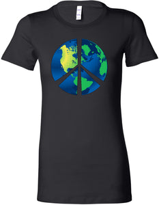 Ladies Peace Sign T-shirt Blue Earth Longer Length Tee - Yoga Clothing for You