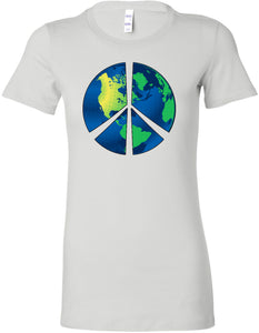 Ladies Peace Sign T-shirt Blue Earth Longer Length Tee - Yoga Clothing for You