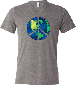 Peace Sign T-shirt Blue Earth Tri Blend V-Neck - Yoga Clothing for You