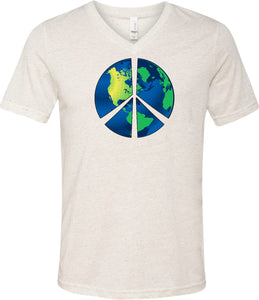 Peace Sign T-shirt Blue Earth Tri Blend V-Neck - Yoga Clothing for You