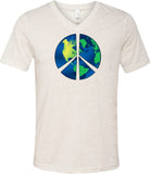 Peace Sign T-shirt Blue Earth Tri Blend V-Neck - Yoga Clothing for You