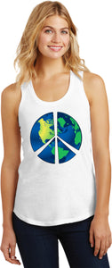 Ladies Peace Sign Tank Top Blue Earth Racerback Tanktop - Yoga Clothing for You