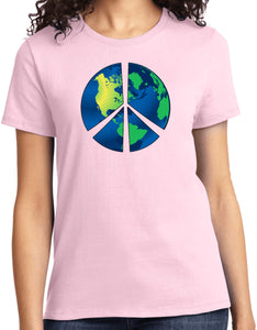 Ladies Peace Sign T-shirt Blue Earth Tee - Yoga Clothing for You