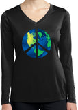 Ladies Peace Sign T-shirt Blue Earth Dry Wicking Long Sleeve - Yoga Clothing for You