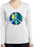 Ladies Peace Sign T-shirt Blue Earth Dry Wicking Long Sleeve - Yoga Clothing for You